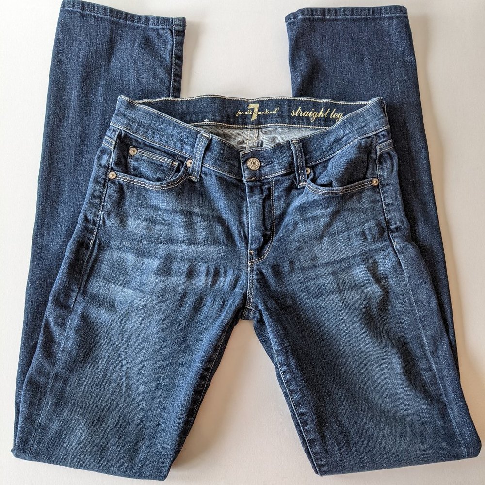 7 for All Mankind Straight Leg Blue Denim Jeans Womens Size 27